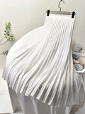 Designer Women Spring Autumn Elegant Chic Solid Pleated Skirt High Waist Luxury Fashion With Elastic Female