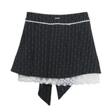 Real Shooting Leg Long Skirt Love Print Splicing Lace A Word 100 Folds Thin Bow Half-Dress Skirt