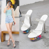 Zingj 34-43 Sexy High Heels 13CM15CM Thin Heel Waterproof Platform Sandals Transparent Crystal Shoes Wedding