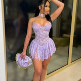 Spaghetti Strap Hollow Out Mini Lace Dress Nightclub Wear Women 2022 Summer Bodycon Backless Birthday Party Black