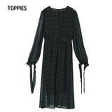 2021 Fashion Women's Dress O Neck Casual Polka Dot Print Chiffon Elegant Dress Chic Long Sleeve Femme