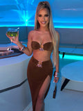 Sexy Skirt Two Piece Set For Women 2022 Spring Strapless Sleeveless Crop Top And Skirt Sets Ladies Elegant Sexy