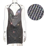 Backless y2k Metal Rhinestone Summer Dress women bodycon Night Club party mini ladies dresses vintage woman dress