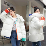 2022 New Winter Women Parkas Jackets Loose Hooded Thicken Warm Padded Coat Knit Spliced Female Winter Outwear