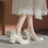 Zingj Heels Women 2024 New Pearl French Thick With Non-Slip White Mary Jane Gentle Wind Shallow Single Shoes