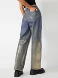 Street Fall 2025 New Waist Straight Cylinder Spray Color Gradient Women's Casual