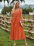 Hot New Women's Summer Fresh Ranch Wind Pure Color Sling Strap Tie The Waist