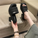 Thick Bottom One Word Cool Slippers Female 2025 Summer New Fashion Outside Wearing Slippers Thick Heel Sandals