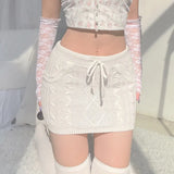 Low Waisted Lace-up Skinny Wrap Bodycon Pencil Skirt Y2K Aesthetic Kawaii Knitted Mini Skirt Women Fairycore