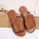 Zingj Size 2024 New Summer Slippers Women's Pure Color Woven Simple Everyday Beach