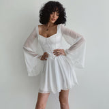 White Long Sleeve Office A-Line Dress For Women High Street Elegant Mini Dresses Spring Ladies Black Fashion Party