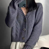 Zingj Soft Waxy Cardigan Female 2024 Autumn And Winter New V Collar Solid Color Casual Loose Fashion Twist Sweater Coat Female-Outfit