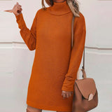 Women Straight Knitted Dresses Fashion Autumn Winter Loose Party Sweater Dresses Chic Long Sleeve High Collar Mini