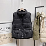 Down Jacket Vest Female Short Style Autumn And Winter Station White Duck Velvet Vest Rivet Tide Horse Clip Tide Coat-Outfit