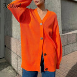 2021 Autumn Winter Green Cardigan Oversized Women Long Sleeve Button Casual Loose Knitted Sweater