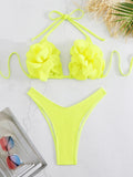 Three-Point Three-Point Three-Dimensional 3D Flower Low-Waisted Bikini Sexy Split Swimsuit Woman 2025 New