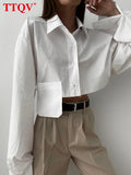 Autumn Fashion Chic White Women Blouse Sexy Lapel Long Sleeve Crop Shirts Lady Streettop Woman Blusas Clothing