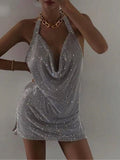Backless y2k Metal Rhinestone Summer Dress women bodycon Night Club party mini ladies dresses vintage woman dress