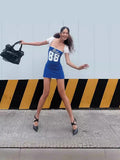 2024 Summer New Fashion Sexy Tight Print Bag Dress + Mesh Short Sleeves And Shoulder