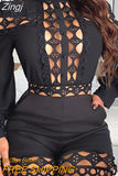 Elegant Office Lady 2023 Summer Holiday Hollow Out Night Party Women Jumpsuit Sexy Fashion Full Sleeve