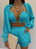 Sleeve Shirt &amp; Pocket Design Shorts Sets With Frill Hem Crop Top Set Women's Shorts and Top Sexy Outfits for Woman