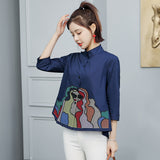 Autumn New 20251 Korean Version Of The Female Seven Sleeve Embroidered A Word Shirt Doll