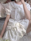 Summer Japanese Kawaii Lolita Pleated Skirts Womens Sweet Lace Patch Ruffle Cake Skirt Cute Bow Faldas Mujer Moda