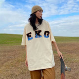 Embroidery Woman Tshirts High Street Harajuku Retro Y2k Top Loose Casual All-match Thin Y2k Aesthetic Clothing
