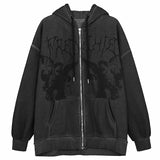 Angel Print Oversized Hoodies Female Zip Up Long Sleeve Women's Sweatshirt Y2K Aesthetic Autumn Gothic Grunge