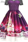 Christmas Costume Party Dress Short Sleeve Vintage Women Winter Xmas Sundress Robe