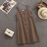 Autumn Winter Woman Long Sleeves Knitted T-shirt + Tweed Blend Plaid Dress 2 pcs sets Female Outfits Free