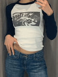 Figure Graphic Raglan Long Sleeve Crop Top- Outfit