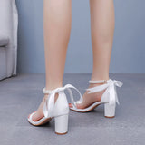 Cm Thick Heeled Light Mouth With Sandals Round Head Beads Tied With High Heel Sandals White Wedding Shoes