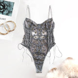 Teddy lingerie Sexy Underwear Erotic Corset Lace Mesh Sleepwear Nightwear Embroidered strap one-piece sexy