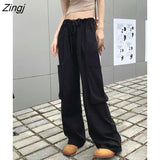 Pants Women Loose Pockets Teens Unisex Streetwear Retro Chic Ins Ulzzang Casual Baggy Vintage College Thin Summer