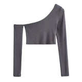 Zingj Trendy Women's Wear Machine Short Sloping Shoulder Long-Sleeved T-Shirt Women's INS Fashion Irregular Bottomed