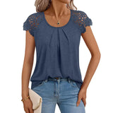 Summer Women's New Women's Lace Sleeve Top Short-Sleeved Round-Neck Loose