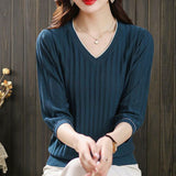 Seven-Sleeved T-Shirt Women's Mid-Sleeve Top Ice Knitted Shirt Thin Mother Spring T-Shirt