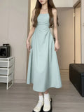 Zingj Strapless Dress Female Spring And Summer Waist A Word Small Black Dress Tea Break French Hepburn Wind Long Skirt-Outfit