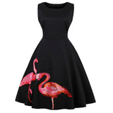 60s Vintage Dress Rockabilly Swing Feminino Women Retro Slim Fit Gowns Flamingo Floral Print Party Vestidos Black