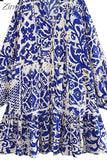 Blue Print Mini Dress Woman Long Sleeve Short Dresses For Women Ruched Loose Women's Dress 2023 Summer Casual