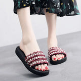 Heel Colored Pearl Women Slippers Flat Bottom Flip Flops Seaside Holiday Beach Shoes Outside Non-Slip Slides flower