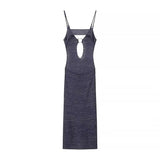 Blue Knit Cut Out Strappy Hook Midi Dress- Outfit