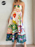 Women Causal Printed Strap Long Dress Summer Fashion Sleeveless Backless Loose Vestidos Female 2024 Elegant Vacation
