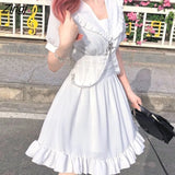 Black Lolita Dress Women Korean Style Puff Sleeve High Waist Party Dress Summer Vintage Sweet Ruffle Kawaii Fairy