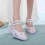 Zingj Heels, Hanfu Shoes Single Shoes Double Plate Buckle Round Head Six Cm Embroidered Cloth Shoes Women's