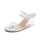 Zingj Rhinestone Comprehensive Wedge Sandals Female Summer New Sexy Crystal Transparent Heels With Wedge