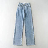 Women High Rise 'Relaxed' Dad Jeans With Raw Hem High Waisted Straight Denim Pants Trousers