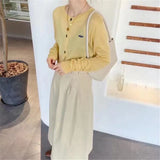 Women's Cashmere Cardigan Autumn Korean Small Spaceship Embroidered O Neck Light See Through Thin Button Sweater
