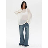 Spring Summer Hollow Sweater Women In Wind Loose Knitted Long-Sleeved Cover Ice Cream